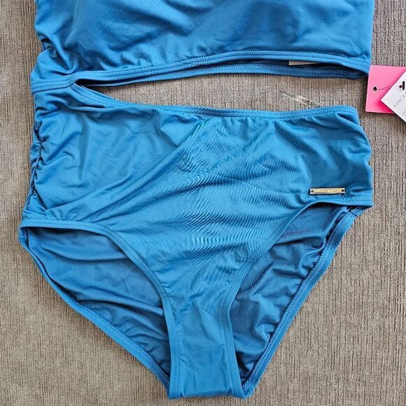 Vince Camuto Azure Blue Asymmetric knotted neck cut out side swimsuit Sz 10 - Picture 8 of 10
